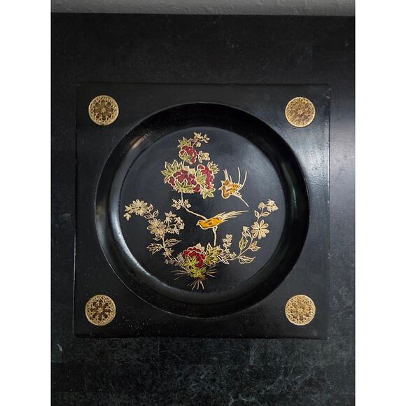 Florentia Italy 9.5" Hand-Painted Wooden Tray Birds & Floral Gold Accents - Picture 2 of 7